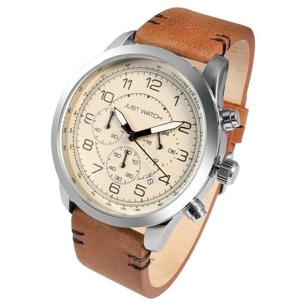 Klocka - Atticus - Brunt läder - Kapsel 44 mm - Chronograph VD53 brun