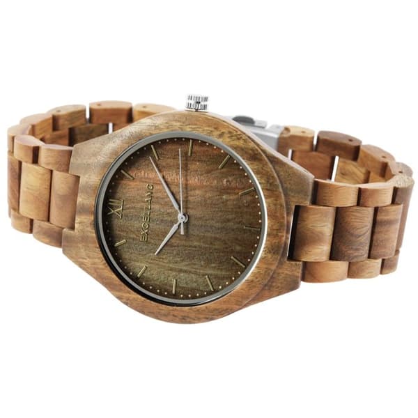 Ur - EXCELLANC - EX0452 - Brun sandeltræ - Brun urskive - 22 mm foldelås rem brun