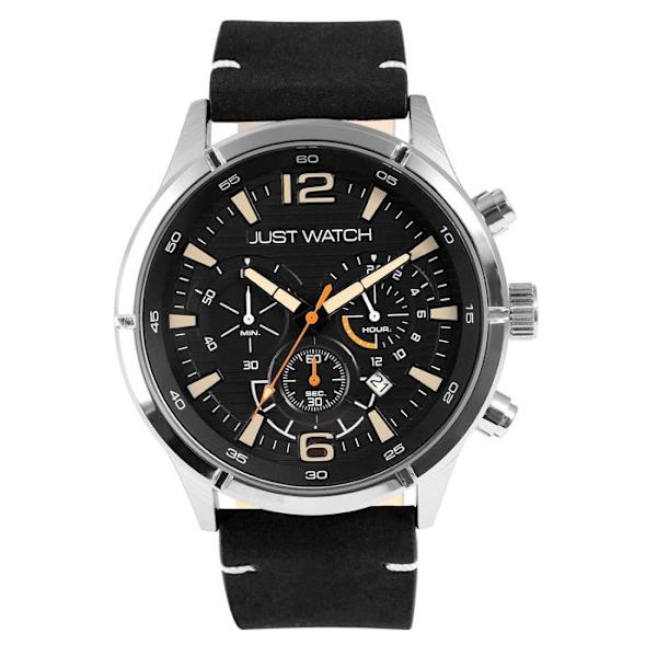 Ur - Evander - Kronograf - Sort urskive - Læderrem 24 mm Svart