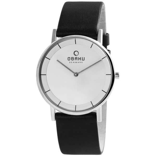 Armbåndsur - OBAKU - Unisex - 38 mm - Sølv rustfrit stål - Sort læderrem Silver