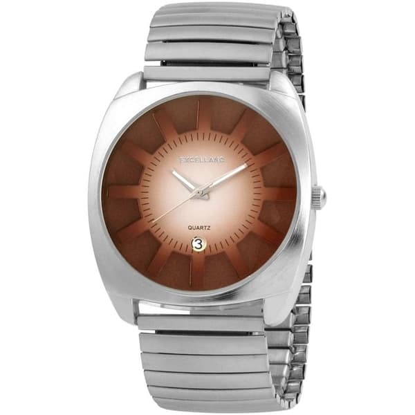 Herrklocka - EXCELLANC - Excellanc - Metall silver - Brun urtavla 42 mm - Utsträckbar armband 25 mm Silver