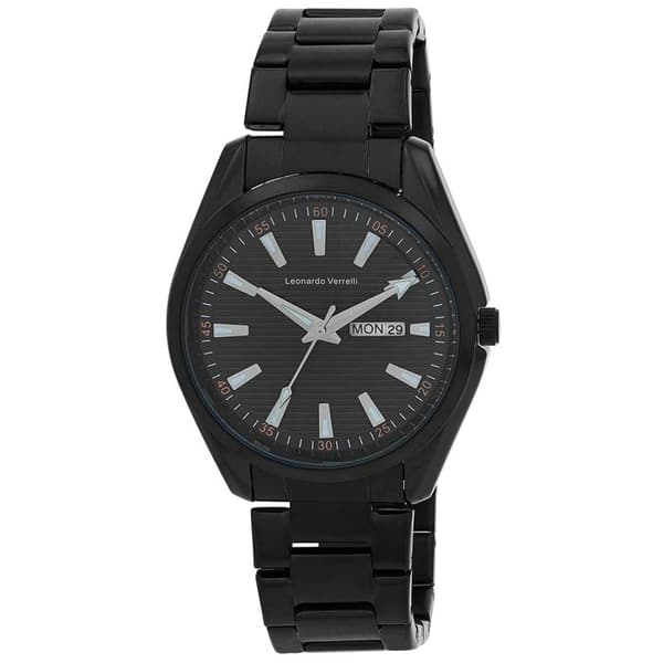 Armbåndsur - LEONARDO VERRELLI - SL28 - 42 mm - Sort rustfrit stål - Quartz, dato Svart