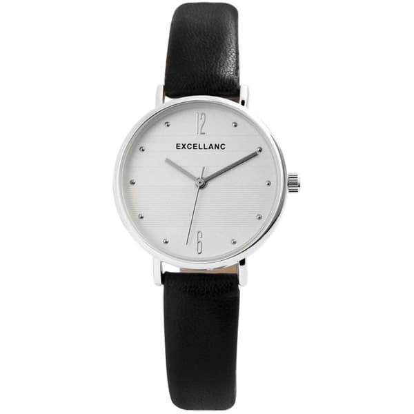 Dameur - EXCELLANC - Excellanc - 33 mm - Quartz Japan PC21 - Sort imiteret læderarmbånd Silver