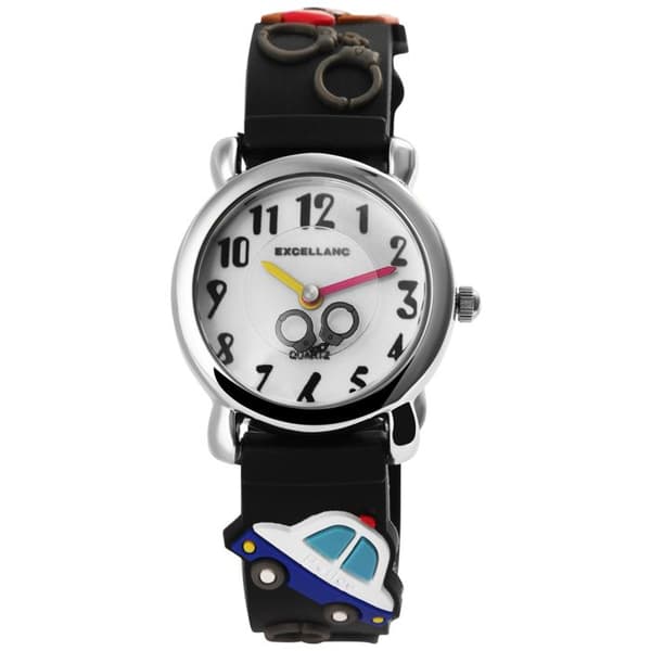 Børneur - EXCELLANC - EX0037 - Kasse 27 mm sølv - Sort silikonearmbånd - Quartz Japan PC21 Silver