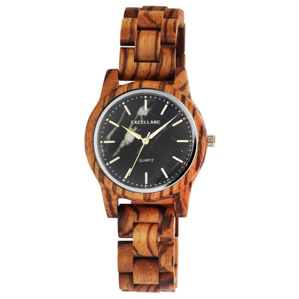 Ur - EXCELLANC - Excellanc - Zebret træ - 38 mm - Kvartsur brun