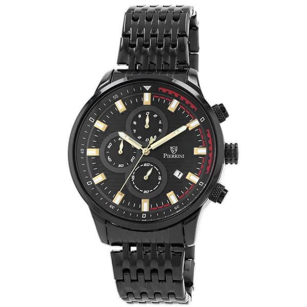 Ur - Pierrini - 45 mm - Chronograf - Sort rustfrit stålarmbånd Svart