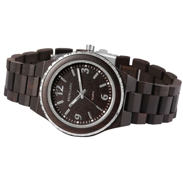 Ur - EXCELLANC - Excellanc - Mørkebrun træ - 43 mm - Rem 22 mm brun