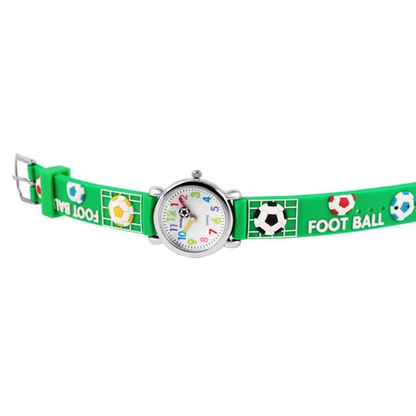 Børneur - EXCELLANC - Fodbold - Kasse 27 mm - Grøn silikonearmbånd - Quartz bevægelse PC21 Silver