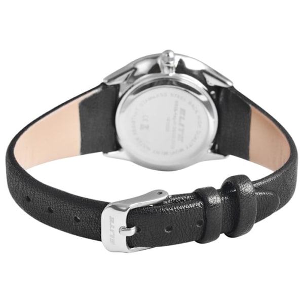 Dameur - ELITE - Klassisk Model - 32 mm - Quartz - Sort imiteret læderrem Silver