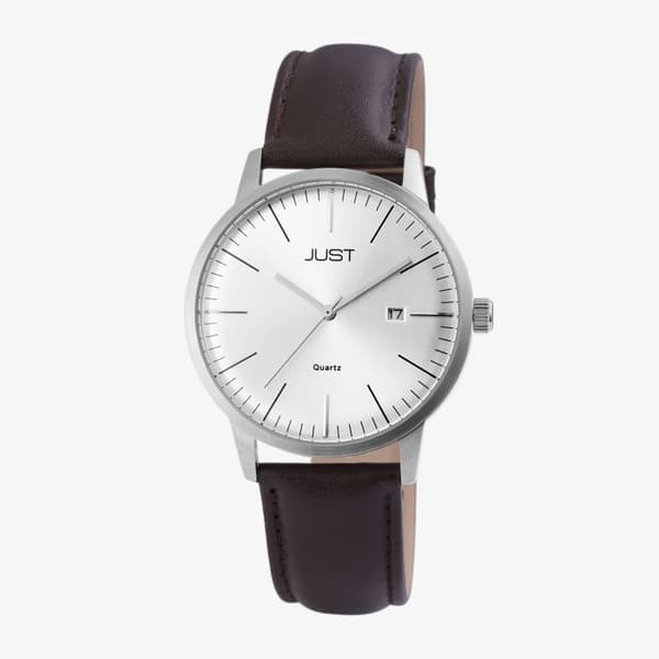 Ur - JUST - Emerick - Sølvskive - Brun læderrem - 40 mm stålhus brun