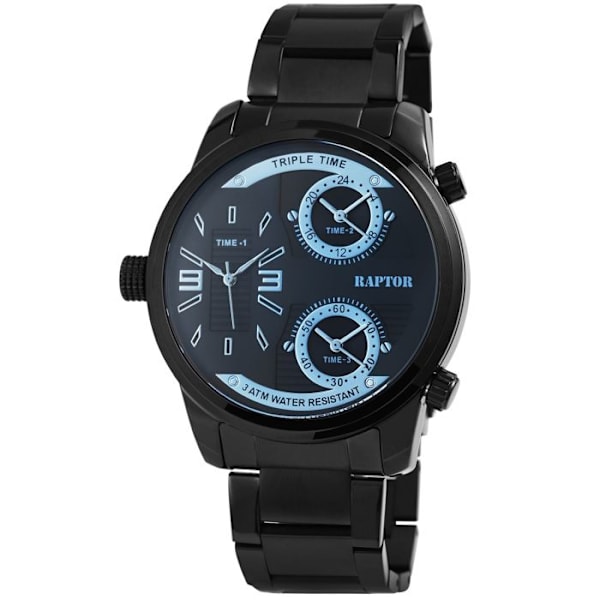 Ur - RAPTOR - Fox - Kasse 47 mm - Blå urskive - Sort stålrem Sort