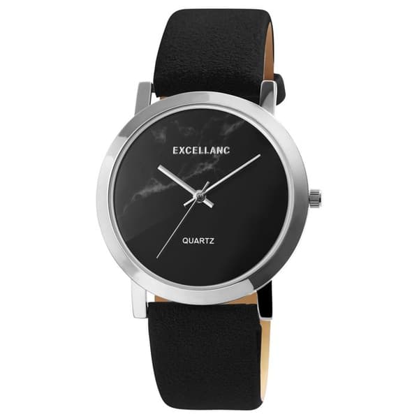 Ur - EXCELLANC - Model Essentiel - Kasse 38 mm - Skive grå/sort - Rem i kunstlæder Silver