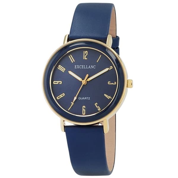 Ur - EXCELLANC - SL68 - Blå skive - Guld hus 39 mm - Blå imiteret læderrem 18 mm Blå