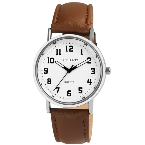 Ur - EXCELLANC - Basic - 38 mm kasse - Brun simili læderrem 20 mm - Kvartsurværk brun