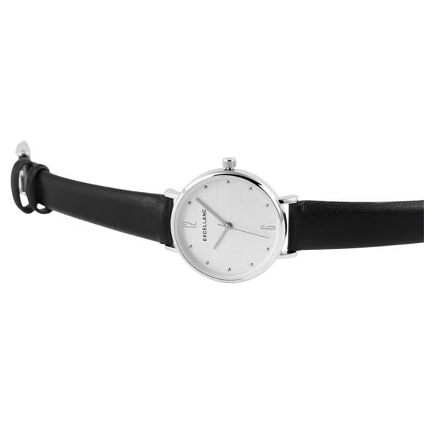 Dameur - EXCELLANC - Excellanc - 33 mm - Quartz Japan PC21 - Sort imiteret læderarmbånd Silver
