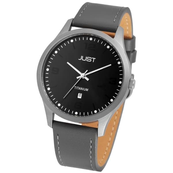 Ur - JUST - Ferrish - Titanhus 44 mm - Antracit skive - Grå læderrem Titanium case (grå), grå armband, a