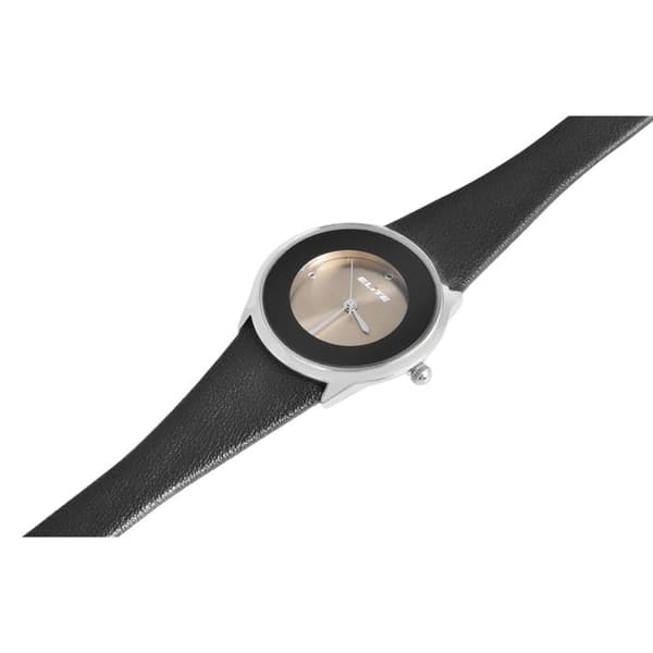 Dameur - ELITE - Klassisk Model - 32 mm - Quartz - Sort imiteret læderrem Silver