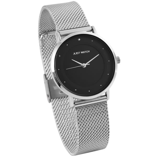 Dameur - Virginia - Milanese kæde i sølvfarvet stål - Sort urskive 32 mm - Quartz VJ21 Silver