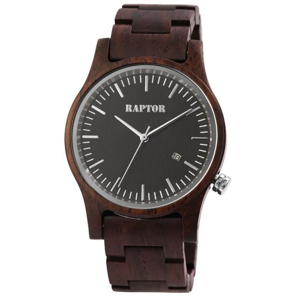 Kello - RAPTOR - Varun - Ruskea puu - Sininen kotelo 40 mm - Miyota 2115 brun