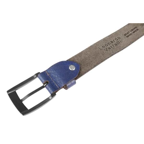 Bälte - LEONARDO VERRELLI - LV0045 - Äkta läder - Blå - Bredd 3,3 cm Blå 120 cm