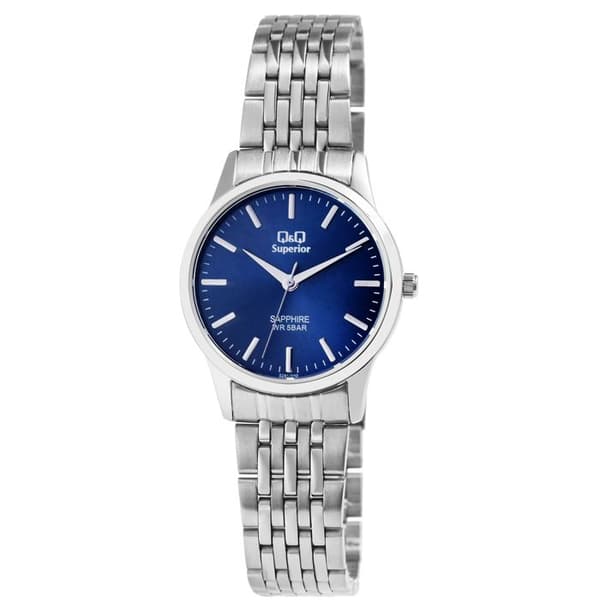 Armbåndsur - Q&Q - Superior - Rustfrit stål - Blå urskive - Safirglas Silver