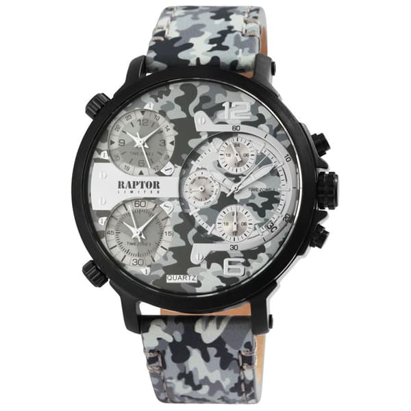 Herreur - Maxx (RAPTOR LIMITED) - Grå urskive - Sort metalhus 52 mm - Grå camouflage læderrem Grå