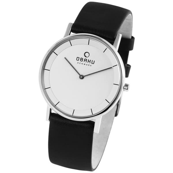 Armbåndsur - OBAKU - Unisex - 38 mm - Sølv rustfrit stål - Sort læderrem Silver