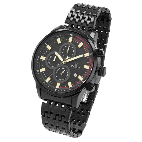 Ur - Pierrini - 45 mm - Chronograf - Sort rustfrit stålarmbånd Svart