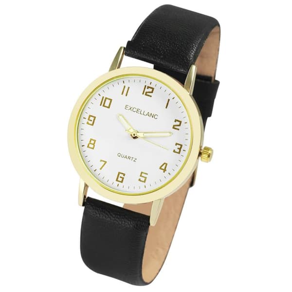 Ur - EXCELLANC - Excellanc - Sort imiteret læder - 35 mm guld kasse - Quartz bevægelse Japan PC21 Svart