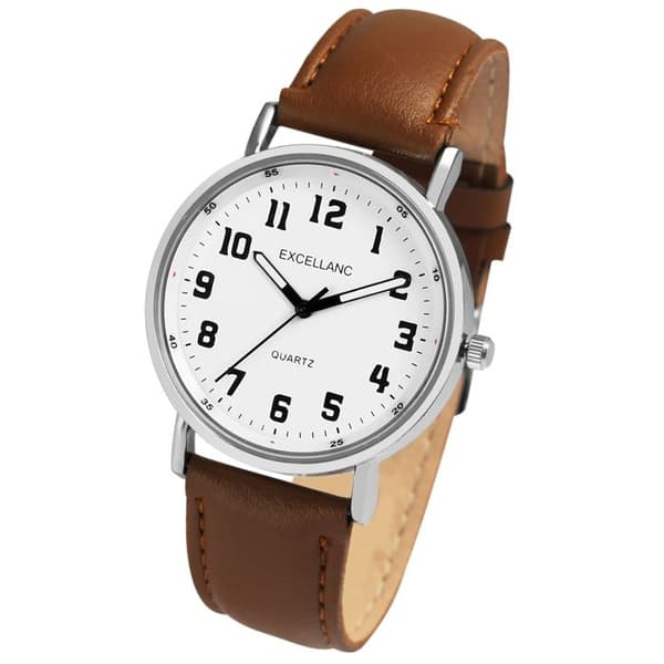 Ur - EXCELLANC - Basic - 38 mm kasse - Brun simili læderrem 20 mm - Kvartsurværk brun