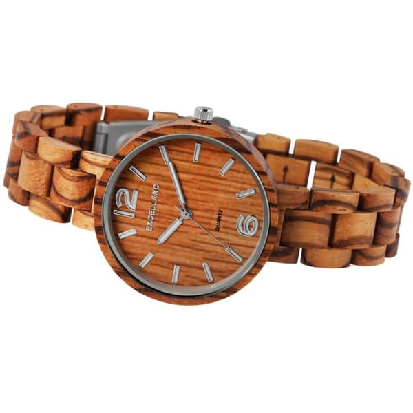 Ur - EXCELLANC - Excellanc - Zebrano træ - Brun - Kvarts 38 mm brun