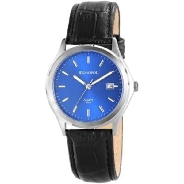 Ur - MONOPOL - Monopol - 38 mm - Blå urskive - Læderrem 20 mm Silver