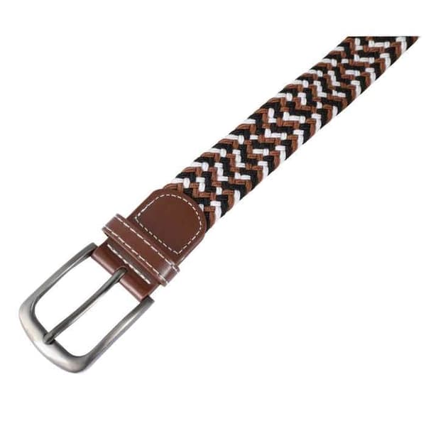 Flätad textilbälte - Storlek 100 cm (S) - Polyester / konstläder / metall - Bredd 3,2 cm - Unisex Brun//Vit//Svart 100 cm