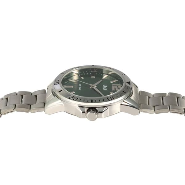 Ur - Q&Q - Mand Sølv - Grøn skive - Stålrem - 44 mm Silver