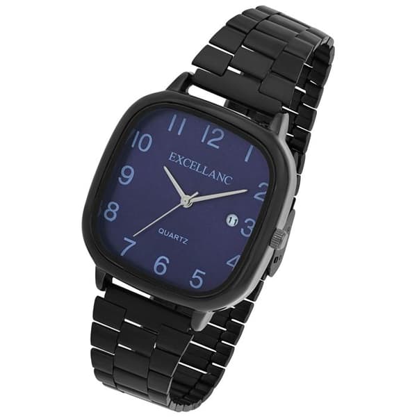 Ur - EXCELLANC - Excellanc - 36 mm rektangulær urkasse - 20 mm sort metallænke - Blå urskive, SL28 quartz urværk Svart