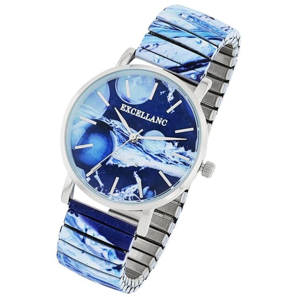 Klocka - EXCELLANC - PC21 - Kapsel 36 mm - Blå urtavla - Utsträckbar bicolor stålarmband Silver
