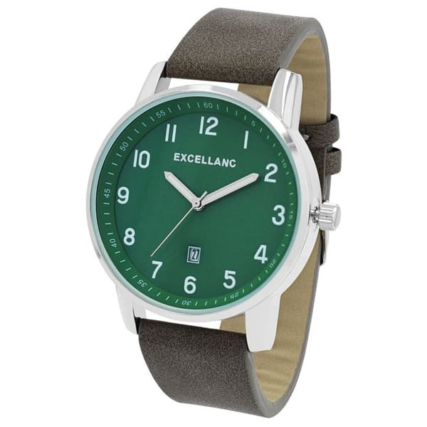 Ur - EXCELLANC - Excellanc - Grøn urskive - Grå simili-læder rem 22mm - Kasse 44mm Grå