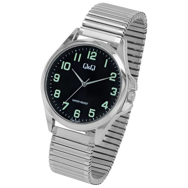 Ur - Q&Q - C36A-025PY - Rustfrit stål 40 mm - Luminiscerende sort urskive - Quartz Miyota 2035 Silver