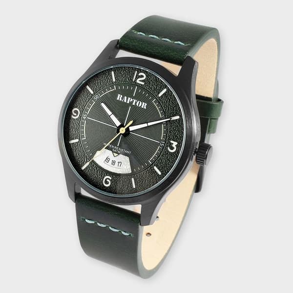 Kello - RAPTOR - Falkor - vihreä kellotaulu - vihreä nahkaranneke - 40 mm Grön