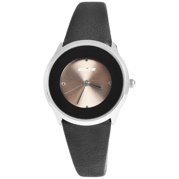 Dameur - ELITE - Klassisk Model - 32 mm - Quartz - Sort imiteret læderrem Silver