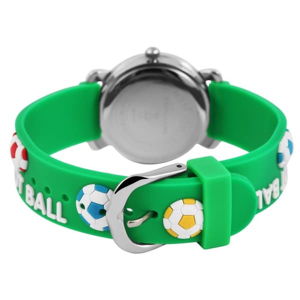 Børneur - EXCELLANC - Fodbold - Kasse 27 mm - Grøn silikonearmbånd - Quartz bevægelse PC21 Silver