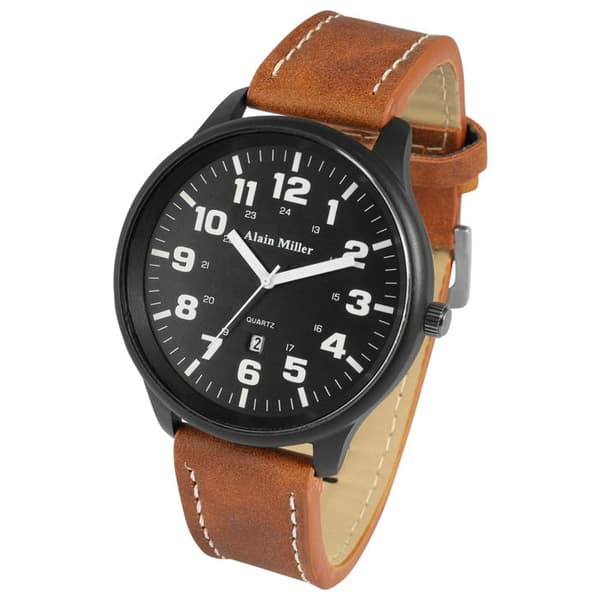 Ur - SL28 - Kvarts - Metalhus 47 mm - Brun kunstlæderrem brun