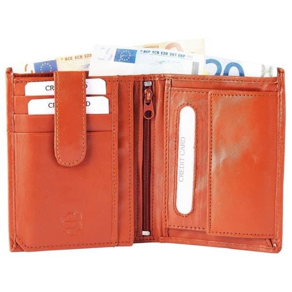 Plånbok - AKZENT - Robbin - brunt cognacläder - kompakt 9×12×1 cm - 7 kortfack Huvudfärgen på denna accessoar är e