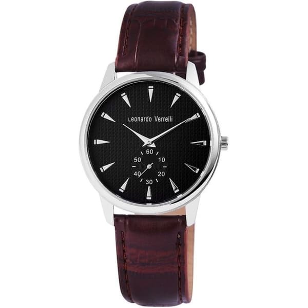 Ur - LEONARDO VERRELLI - LV0016 - Kasse 39 mm sølv - Skive sort sølv indeks - Rem i brun kunstlæder Silver