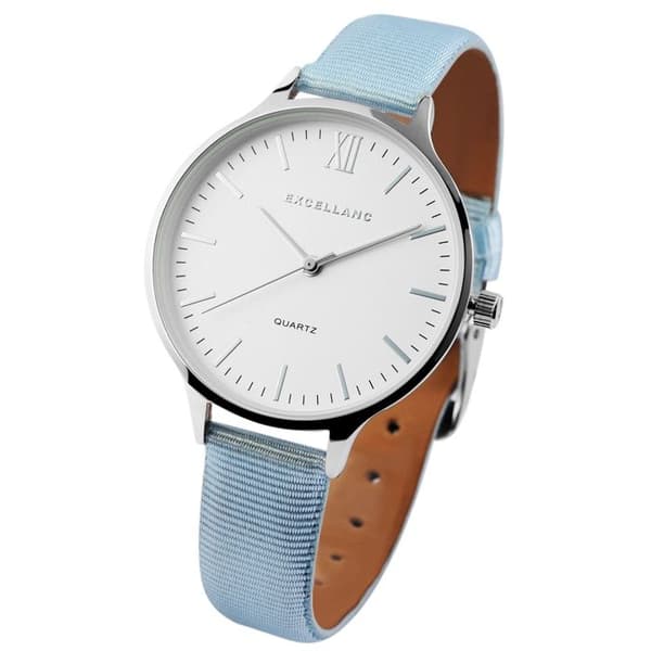 Armbåndsur - EXCELLANC - EX0203 - Kasse 36 mm sølv - Blå tekstilrem 14 mm - Quartz PC21 Silver