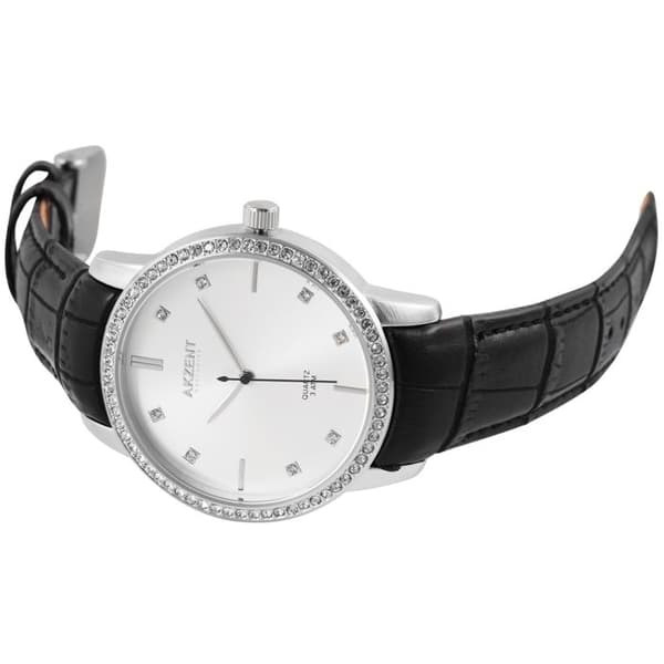 Dameur - Samara - 42 mm sølvfarvet urkasse - Sort imiteret læderrem - Quartz bevægelse PC21 Silver