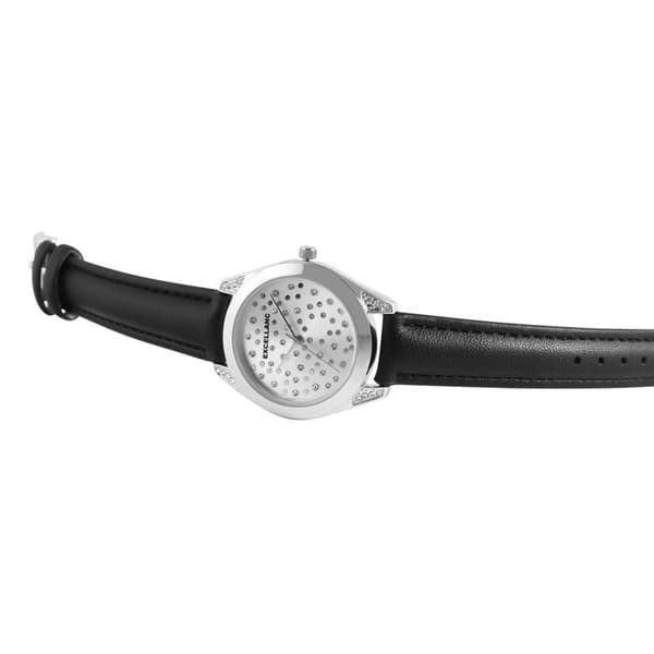 Ur - EXCELLANC - EX0373 - Kasse 36 mm - Sort urskive - Sort kunstlæderrem Silver
