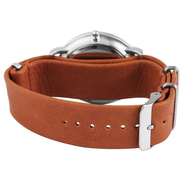Ur - EXCELLANC - EX0172 - Kasse 43 mm sølv - Grå analog urskive - Brun kunstlæderrem Silver