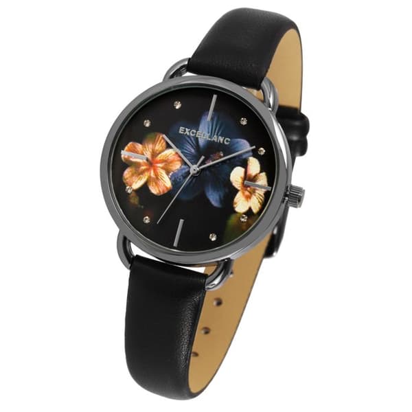 Dameur - EXCELLANC - Excellanc Dame - Kasse 30 mm - Sort syntetisk læder - Quartz PC21 Svart