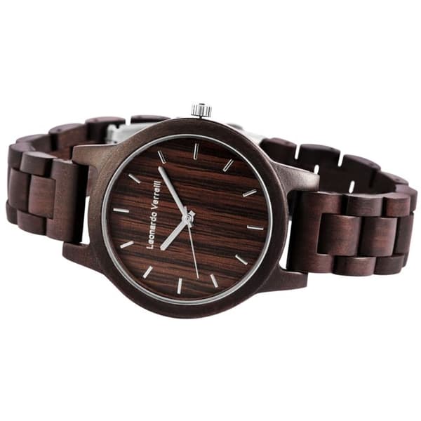 Klocka - LEONARDO VERRELLI - LV0124 - Valnöt 45 mm - Quartz PC21 - Brunt länkarmband brun